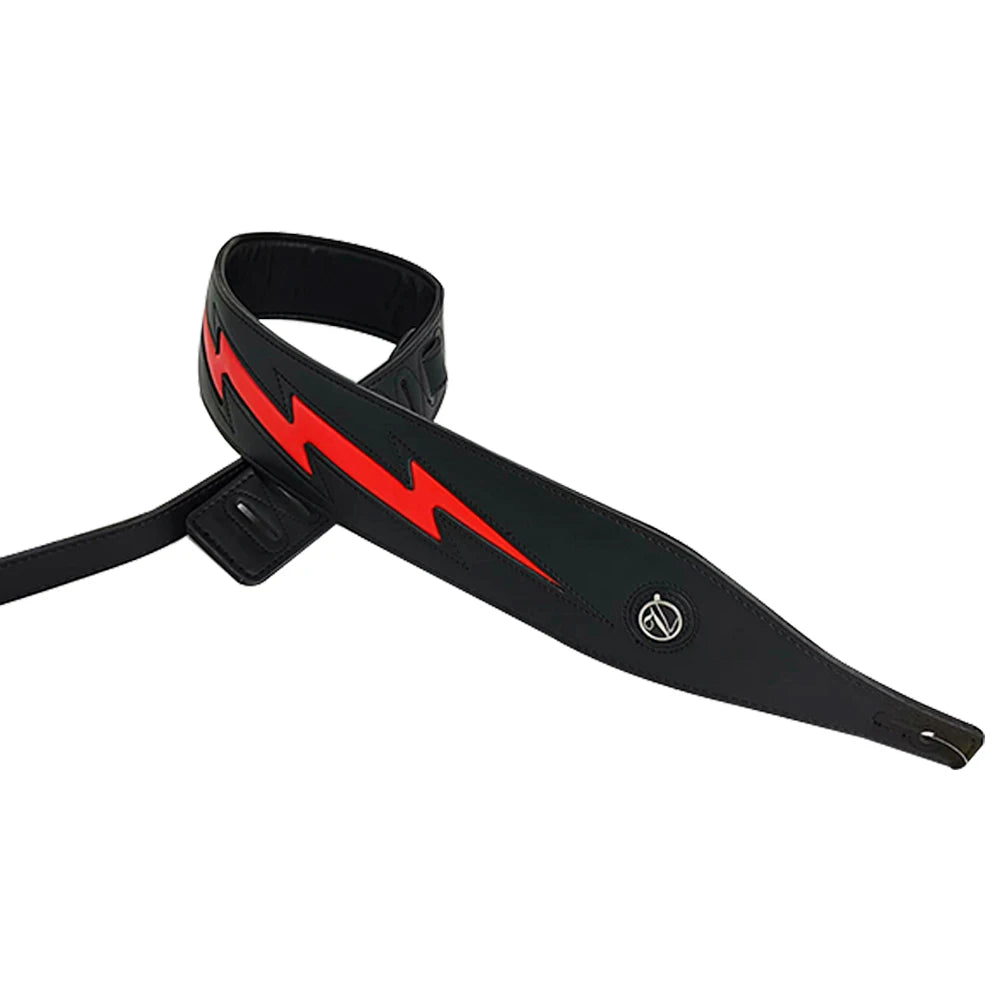 Red Black White PU Leather Guitar Strap Cool Lightning Comfortable Strap for Acoustic Electric Bass Adjustable Length