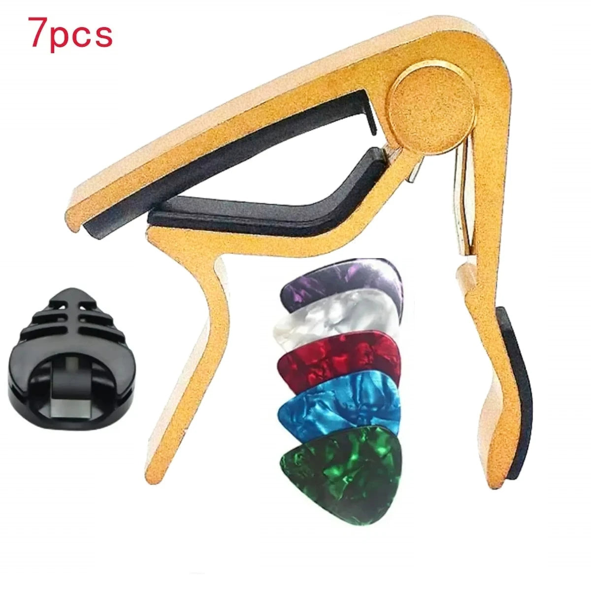 7pcs Guitar Capo for Acoustic And Electric Guitars With 5 Picks for Free And 1 Holder,Black; Silver