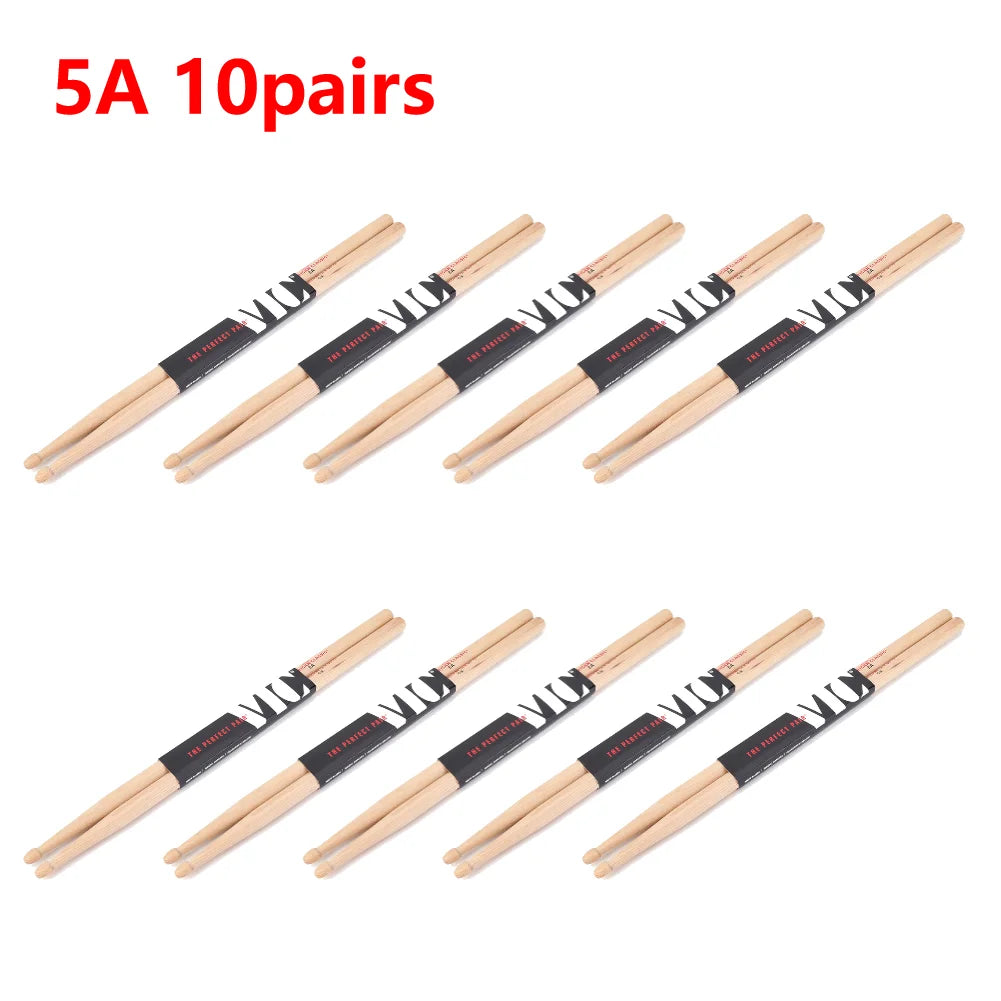 1/5/10Pair 5A/7A Drumsticks Mallets Jazz Drum Sticks Percussion Consistent Weight and Pitch American Hickory Classic Drum Sticks