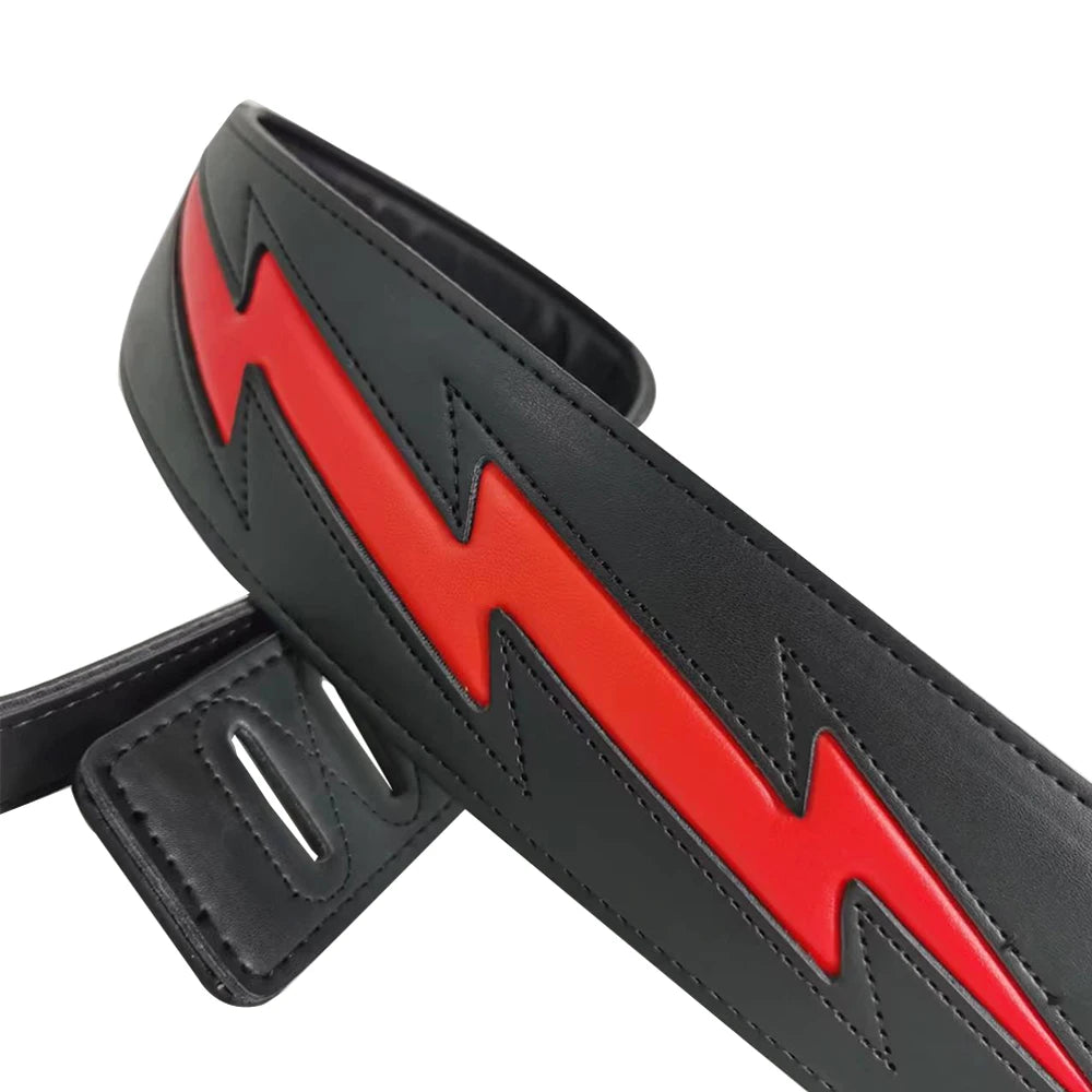 Red Black White PU Leather Guitar Strap Cool Lightning Comfortable Strap for Acoustic Electric Bass Adjustable Length