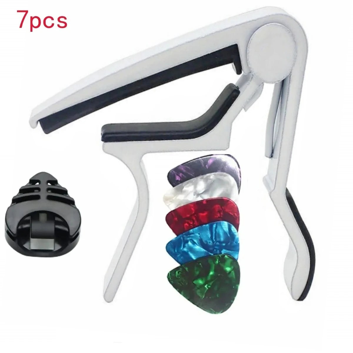 7pcs Guitar Capo for Acoustic And Electric Guitars With 5 Picks for Free And 1 Holder,Black; Silver