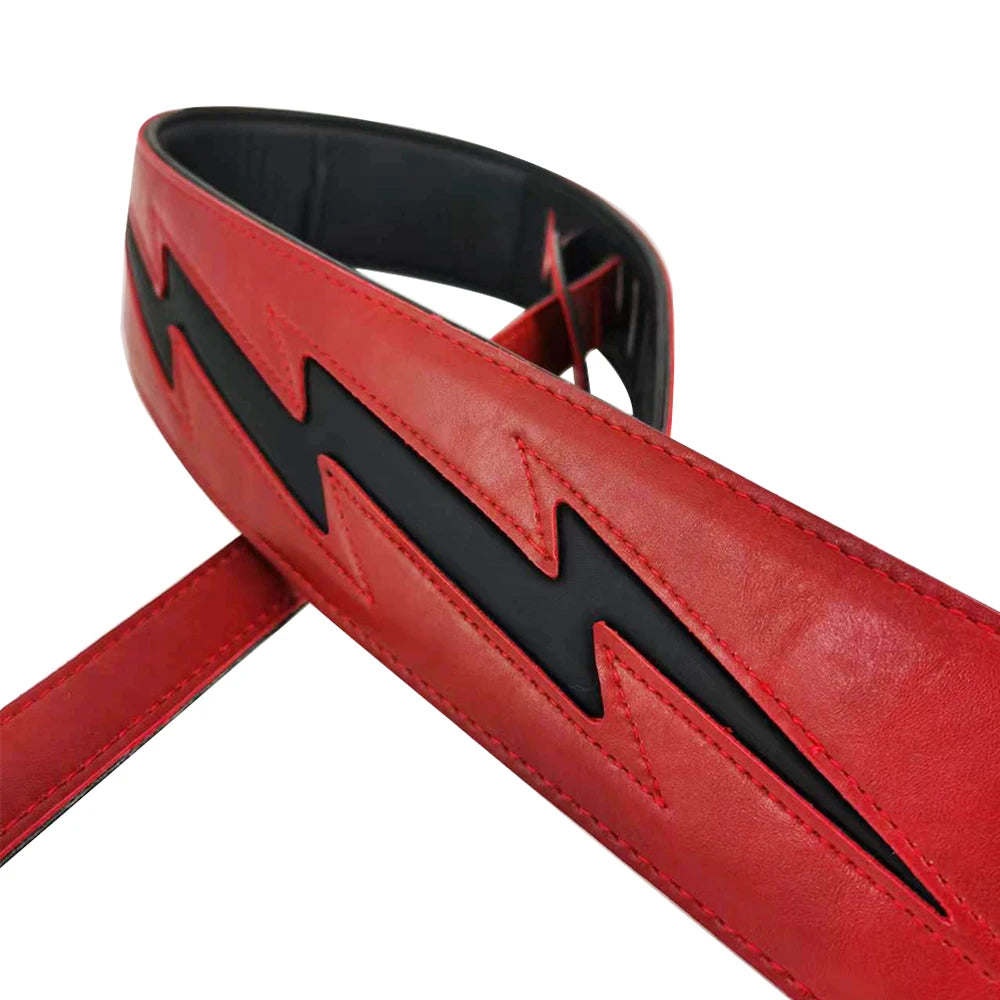 Red Black White PU Leather Guitar Strap Cool Lightning Comfortable Strap for Acoustic Electric Bass Adjustable Length