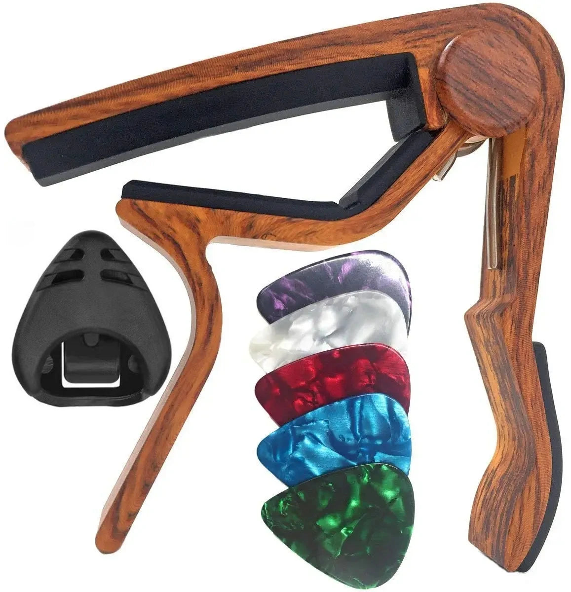 7pcs Guitar Capo for Acoustic And Electric Guitars With 5 Picks for Free And 1 Holder,Black; Silver