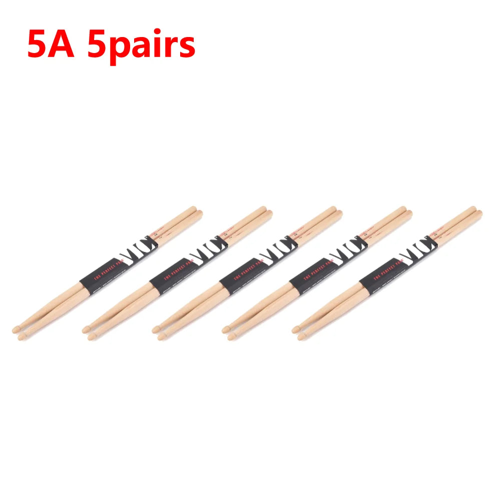 1/5/10Pair 5A/7A Drumsticks Mallets Jazz Drum Sticks Percussion Consistent Weight and Pitch American Hickory Classic Drum Sticks