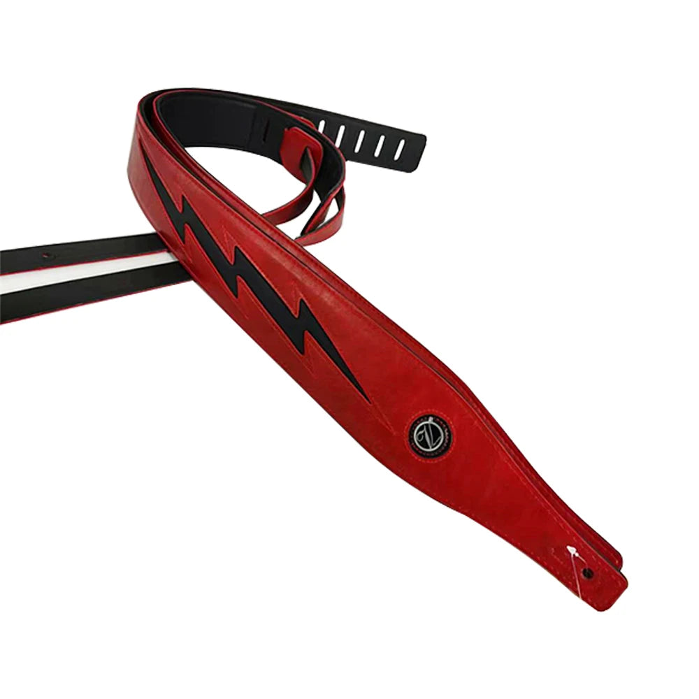 Red Black White PU Leather Guitar Strap Cool Lightning Comfortable Strap for Acoustic Electric Bass Adjustable Length