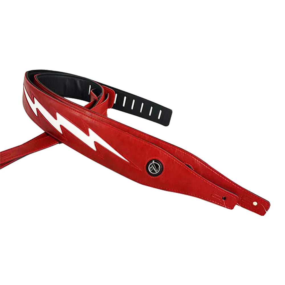 Red Black White PU Leather Guitar Strap Cool Lightning Comfortable Strap for Acoustic Electric Bass Adjustable Length