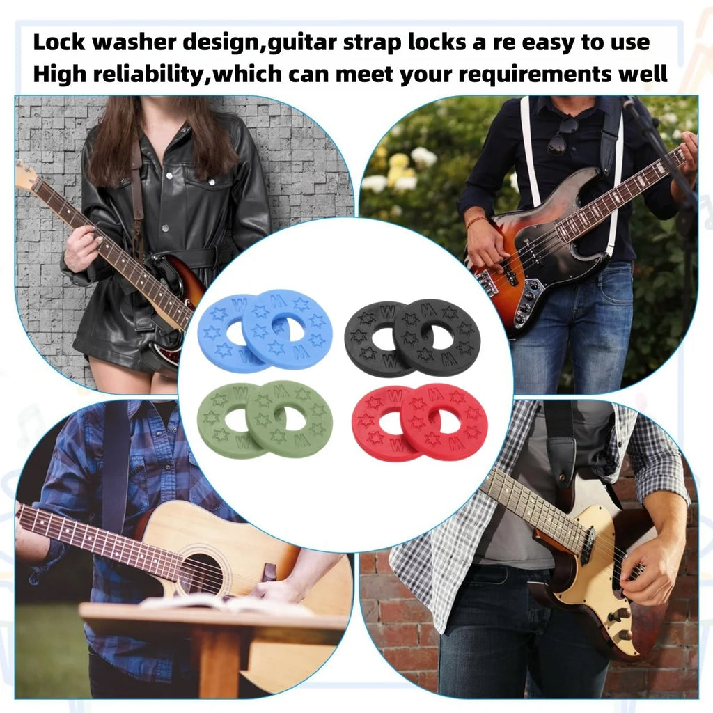 Miwayer 10 Pcs Guitar Rubber Strap Locks Anti Slip PE Pads/Secure and Safe Guitar Strap Locks Compatible Guitar Protect